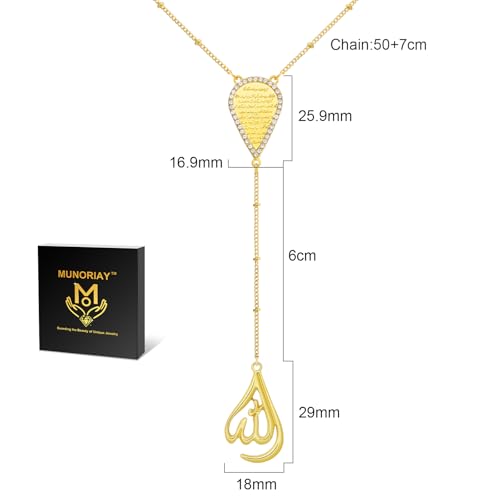 Islamic Ayatul Kursi Necklace for Women Men Allah Teardrop Necklace Stainless Steel Allah Name of God Arabic Quran Calligraphy Script Rotatable Pendant Necklaces Muslim Jewelry Ramadan Gift - color: gold 2