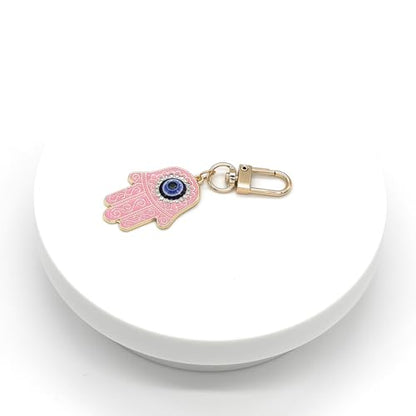 Evil Eye Keychain Hamsa Hand keychain Protection Charm for Men Women Car Key Ring Bag Purse Accessories - color: Gold Pink