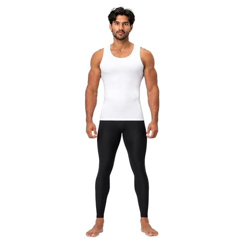 DEVOPS 3 Pack Men's Muscle Dry Fit Compression Tank Top Sleeveless Shirt | Compression Fit, Wicking, 4-Way Stretch, Running, Workout, UPF 50+, Sleeveless - color: Black / Black / White, size: XX-Large