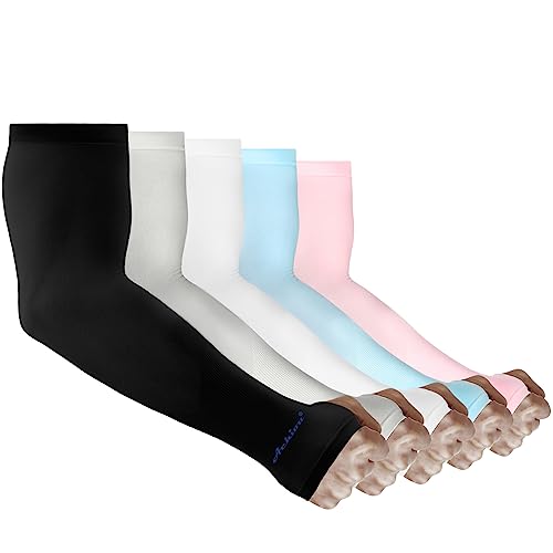 Achiou Arm Sleeves for Men Women, Sun Sleeves UV Protection Cooling Sports - color: 5 Pairs:black,white,grey,blue,pink