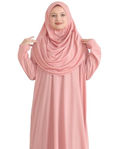 Prien Muslim Dress For Women With Hijab, Abaya, Instant Prayer Clothes Set, Islamic Wear, Dubai Kaftan Jilbab Burqa - color: Rose, size: 3X-Large-6X-Large