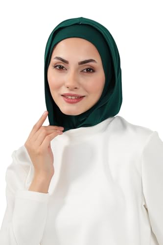 Aisha's Design Full Coverage%95 Cotton Bonnet for Women, Ready-to-Wear Hijab Bonnet Headscarf with Neck Coverage - color: Green