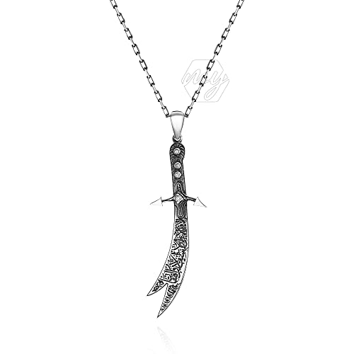 솔리드 925 스털링 실버 Hazrat Ali(RA) Zulfiqar Sword 남성용 목걸이