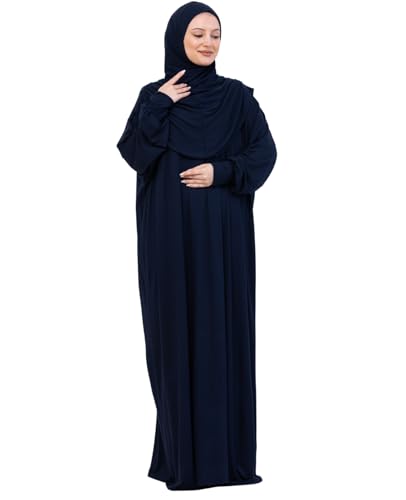 Prien Prayer Dress For Women, Cotton Muslim Abaya, Soft Hijab, Elegant Turkish Islamic Wear For Eid, Ramadan, Umrah, Hajj - color: Navy Blue