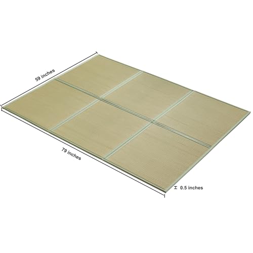 Natural Rush Grass Floor Tatami Mat,Queen, 79" x 59" x 0.5" | Japanese Portable Folding Firm Traditional Bed Mattress, Foldable Pad Futon,for Sleeping,Sitting,Yoga,Relaxing,Zen - size: Queen (79" x 59")