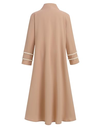 IDOPIP Muslim Dress for Girls Islamic Prayer Abaya Long Sleeve Cardigan Kaftan Robe Dresses with Hijab Ramadan Dubai Outfits - color: Champagne, size: 11-12 Years
