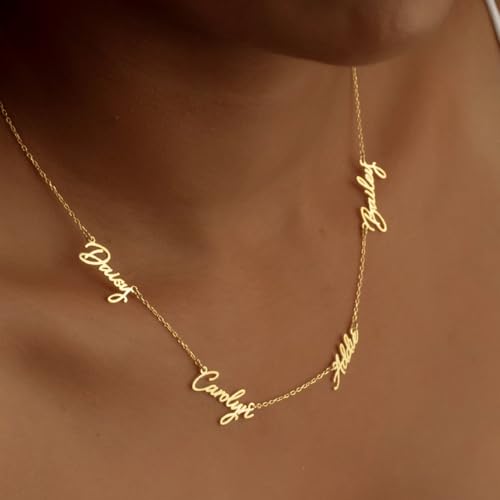 Ajiangwu 18K Gold Plated Name Necklace Personalized,Multiple Custom Name Necklace Family Necklace with Kids Names Customized Choker Necklace for Women - color: 4 Names