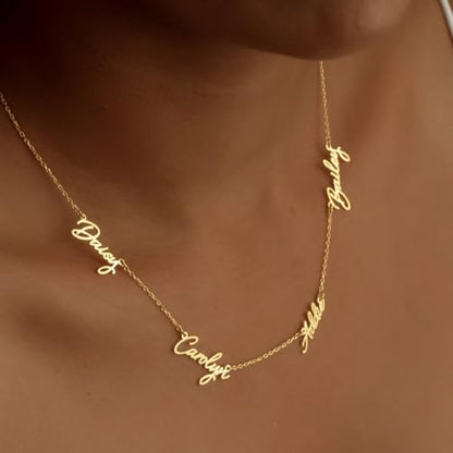 Ajiangwu 18K Gold Plated Name Necklace Personalized,Multiple Custom Name Necklace Family Necklace with Kids Names Customized Choker Necklace for Women - color: 4 Names