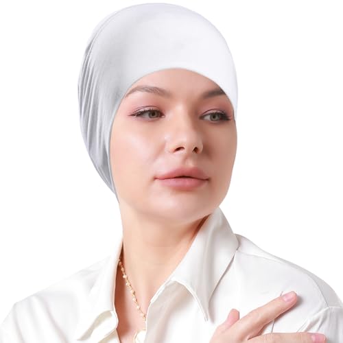 Women Under Hijab Cap Islamic Underscarf Turbans for Women Solid Color Hijab Bonnet Caps Muslim Scarf Inner Cap - color: White