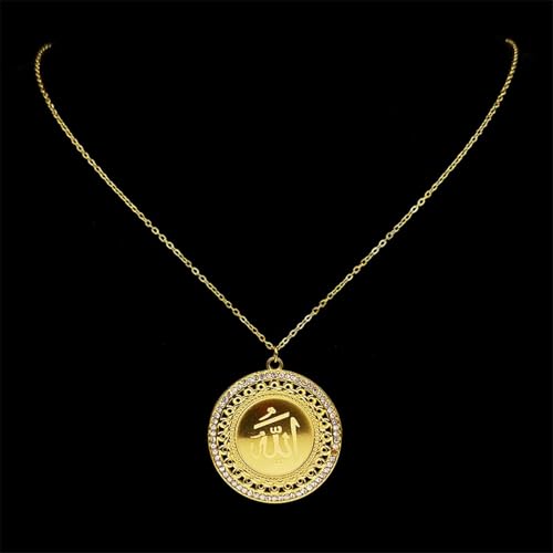 friendship necklace,Arabic Allah God Medal Rhinestone Necklace for Women Men Gold Color Islamic Muslim Religion Chain Amulet Jewelry
