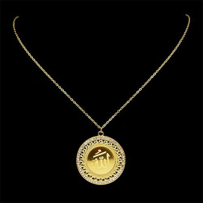friendship necklace,Arabic Allah God Medal Rhinestone Necklace for Women Men Gold Color Islamic Muslim Religion Chain Amulet Jewelry