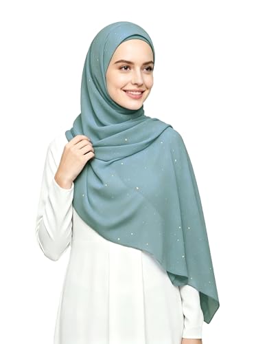 Lina & Lily Sparkle Shimmer Gold Glitter Women's Chiffon Hijab Head Scarf Shawl Wrap Lightweight - color: Ice Blue