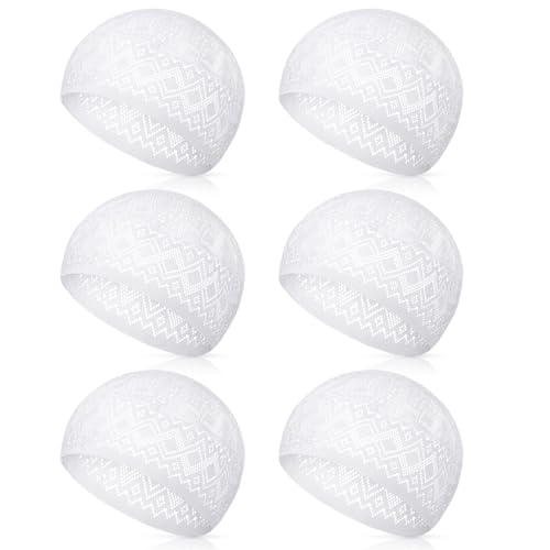 Eid Muslim 기도 Kufi 모자 남성용 기도 모자 모자 이슬람 비니 스컬 캡 자수 코피아 토피 6개 - style: 클래식
