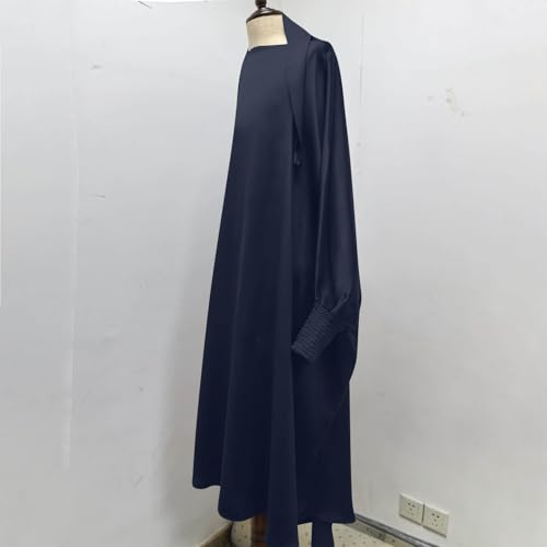 Lmdudan Girls Muslim Dress Hood Long Sleeve Prayer Dresses Robe Dubai Abaya 2026 Ramadan Kaftan Dress Kids 6-13 Years - color: Dark Blue, size: 8-9 Years