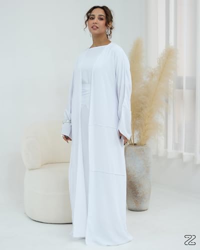 Abaya Muslim Prayer Dress Set Ramadan Open Front Islamic Clothing 3pcs Prayer Robe with Waist Apron Loose Flowy - color: White, size: Medium