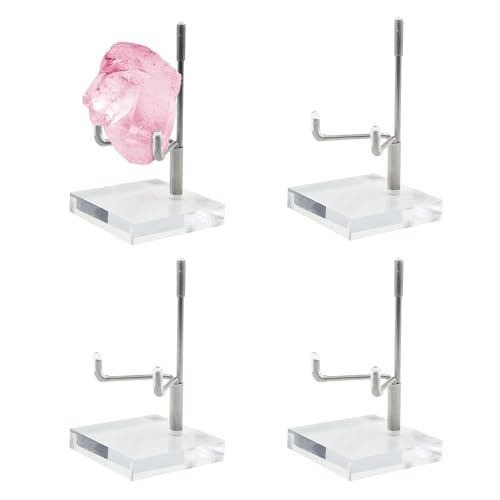 4 PCS Adjustable Metal Arm Rock Display Stand, Acrylic Crystal Holder | Clear Crystal Display Stands with Acrylic Base, for Geodes Mineral Agate and Small Collectibles, 2 x 2 x 3.5 Inch
