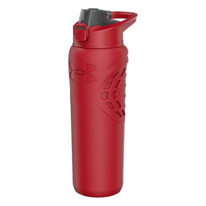Under Armour 24Oz Stainless Steel Water Bottle, Insulated, Carabiner Easy Carry Hook, Leak Proof, Kids & Adults, All Sports, Gym - color: Solid Red