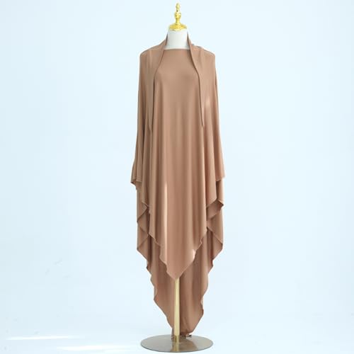 khalat Muslim Stretch Hijab Solid Color Full Cover Hijab for Women V-shaped Fashion Daily Prayer Hijab - color: Khaki