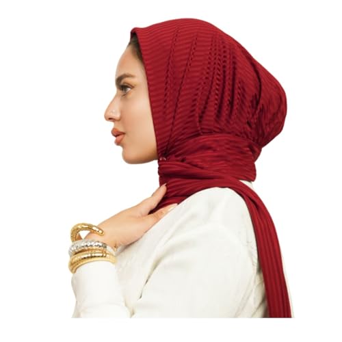 Instant Hijab 여성용 | 헤드 랩 100% 면 리브 헤드스카프 | 금속 핀이 있는 착용하기 쉬운 히잡 - color: 딥 레드