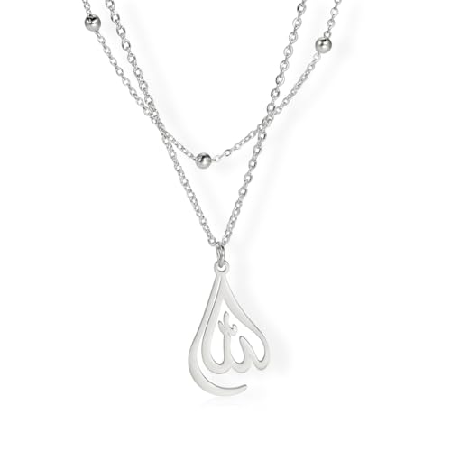 LIKGREAT Allah Necklace for Women Ayatul Kursi Muslim Necklace Allah Pendant Necklace Islamic Muslim Jewelry - color: silver, style: heart shape-double link chain