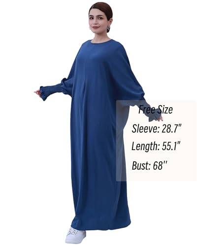Muslim Prayer Abaya Islamic Women's Khimar Pure Color Hijab Dress Long Sleeve Dubai Kaftan - color: Foggyblue