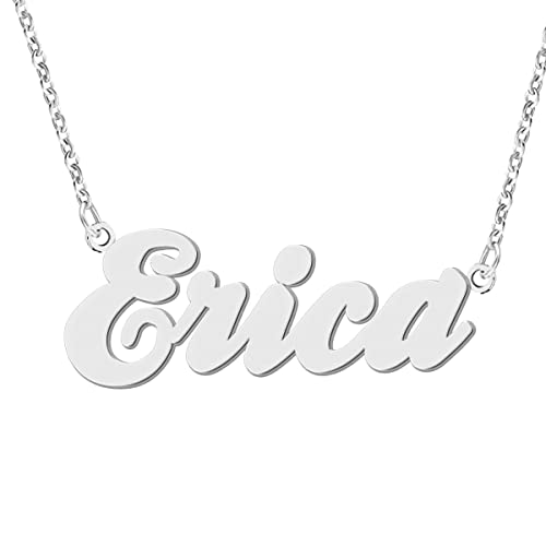 Name Necklace Personalized Engraved Name Pendant for Womens Friends - style: Erica - Silver