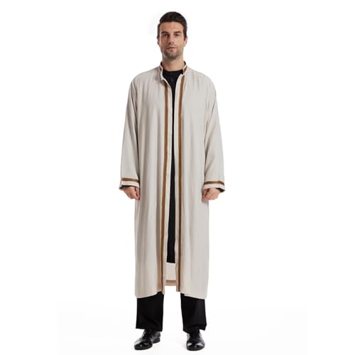 Qianliniuinc Thobe for Men Abaya Islamic Clothing - Muslim Kaftan Dubai Arabic Robe Loose Fit Casual Prayer Wear - color: Beige, size: X-Large