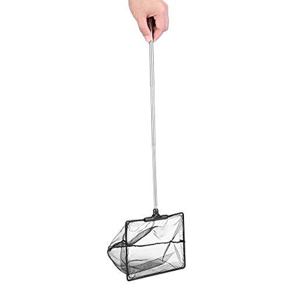 Aquarium Fish Net 10.8"x16.3" Rectangular Fish Net with 5.5"-16.3" Handle | Fine Mesh Nylon Fish Tank Accessory with Extendable Telescopic Plastic Handle - size: 6 inch