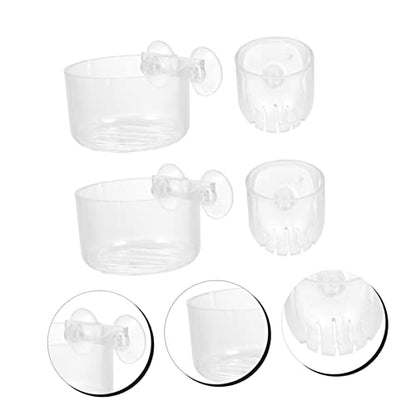 4pcs Acrylic Fish Feeding Cup Set Shrimp Feeder Suction Base for Aquatic Feeding in Aquariums and Fish Tanks