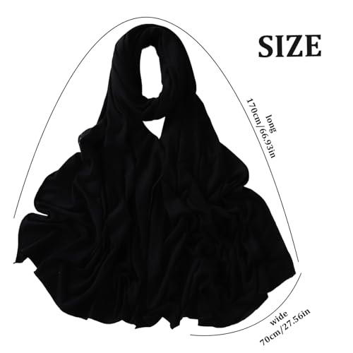 Jersey Hijab for Women, Soft Breathable Modal Hijab, 67x28 Inch Long Black Hijab, Fashion Muslim Hijab Scarf for Women Black Hijab Hijab Scarf Jersey Hijab for Women - color: Black
