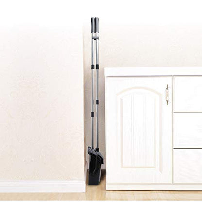 Broom and Dustpan Set 52-in Long Adjustable Handle Broom Dustpan Combo | Upright Dustpan with Teeth to Automatically Clean Hair, Dust Pan with Lid, Suitable for Home Kitchen Office Hall Floor