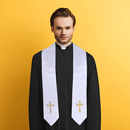 Jiuguva Clergy Robe for Adults Unisex, Priest Church Robe Set with Cross Stole, Minister Pulpit Baptism Choir Robe Attire - color: Black