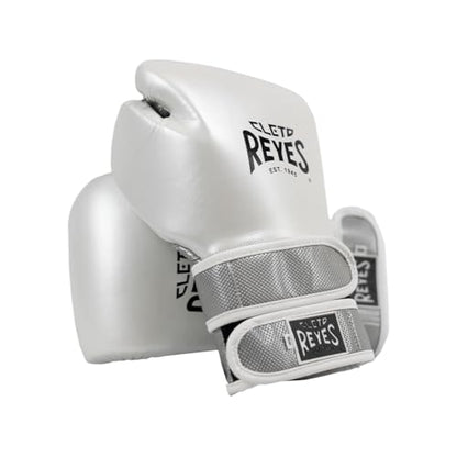 CLETO REYES Hero with Double Strap Hook and Loop Boxing Gloves for Training, Sparring and Heavy Punching Bags - color: White Pearl/Silver, size: 14oz.