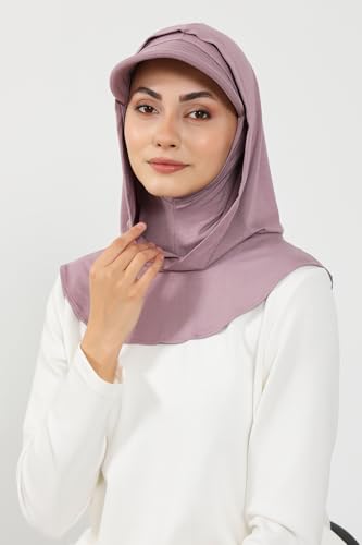 Aisha's Design Full Coverage Cotton Bonnet Hijab with Visor Modest Underscarf Bonnet - color: Lilac