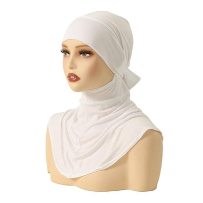Hijab Undercaps Slouchy Beanies Cap with Tie Non-Slip Caps Under Scarf for Women - color: White