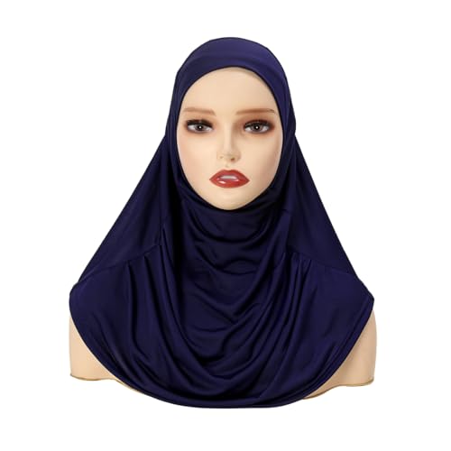 LMVERNA Ready To Wear Hijab for Women Muslim Instant Turban Soft Scarf for Prayer Long Hijabs - color: Navy Blue