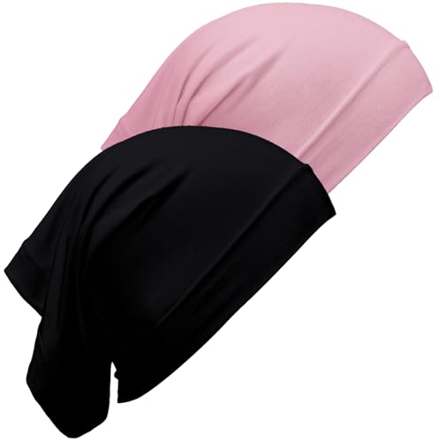 Loopeer 2 Pcs Hijab Undercaps No Slip for Women - color: Black, Pink