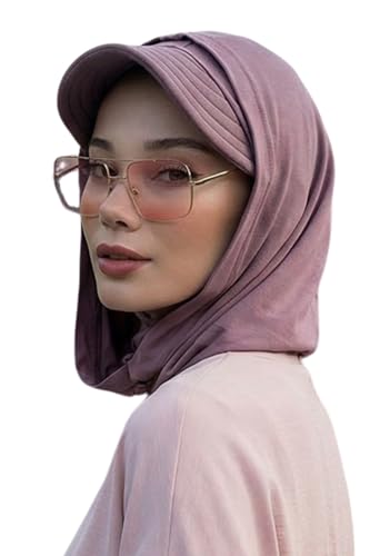 Aisha's Design Full Coverage Cotton Bonnet Hijab with Visor Modest Underscarf Bonnet - color: Dusty Rose