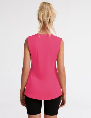 Avoogue Womens Tank Tops Sleeveless Workout Tank Tops Quick Dry UPF 50+ Sun Athletic Shirts Running Gym Yoga Baseball Clothes - color: Rose Pink, size: Large
