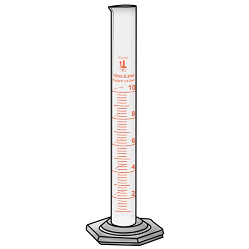 10ml Graduated Cylinder, Borosilicate 3.3 Glass, Single Metric Scale, Karter Scientific 246F1 (Pack of 50) - size: 10ml, style: Pack of 50