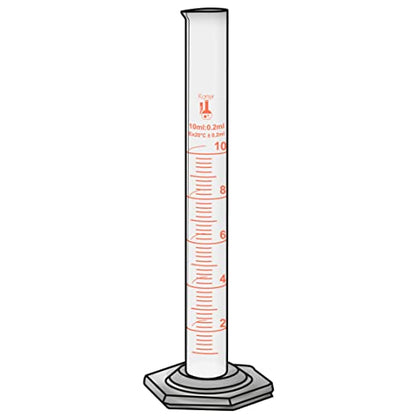 10ml Graduated Cylinder, Borosilicate 3.3 Glass, Single Metric Scale, Class B, Karter Scientific 213I21 (Pack of 6) - size: 10ml, style: Pack of 6