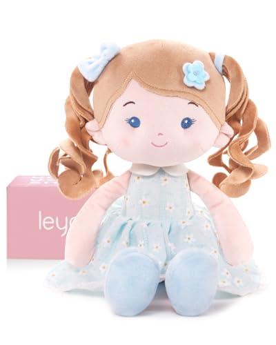 LeyaDoll Soft Plush Baby Doll 16'', First Rag Doll for 1 Year Old Girl Gift - color: Melia Girl-blue