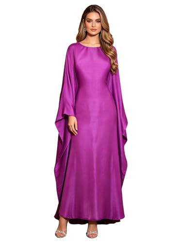 Shinsto Women Satin Prayer Dress Kaftan Robe Musulmane Femme Flashy Gown Luxury Party Wear Nightclub Outfit - color: Purple, size: 2