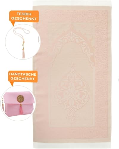 Premium Area Rug for Islamic Prayers - Muslim Prayer Mat and Rug for Men with Arabic Gifts - Traditional Islamic Prayer Rug Islam - سجادة صلاة Included - color: Pink