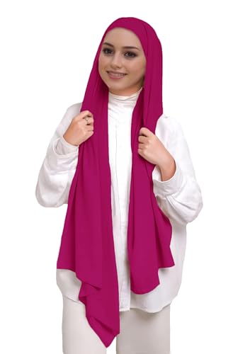 Lina & Lily Muslim Chiffon Instant Hijab Head Scarf with Matching Tie Back Jersey Undercap - color: Dark Pink