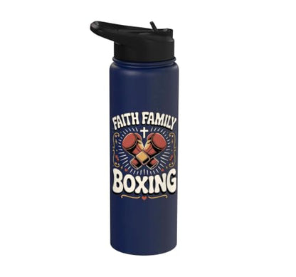 Faith Family Boxing Boxer Fighter Combat Sport Stainless Steel Insulated Water Bottle - color: Navy Blue