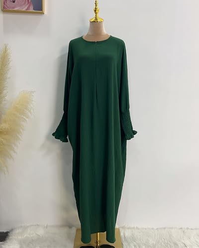 Muslim Prayer Abaya Islamic Women's Khimar Pure Color Hijab Dress Long Sleeve Dubai Kaftan - color: Darkgreen