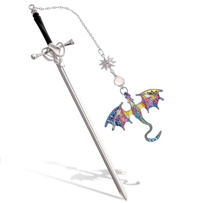 Fourth Wing Dragon Sword Cute Bookmark Book Mark for Reading Women Gifts - color: Silver Color