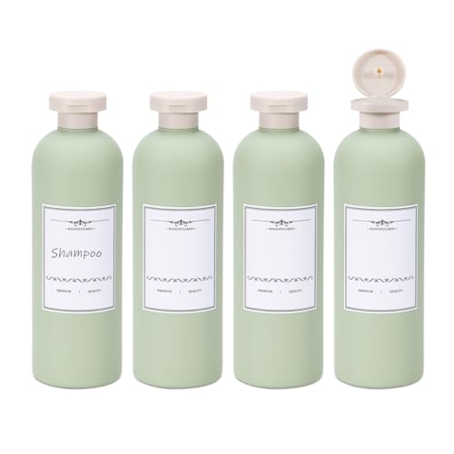 ASEVAT 13.5oz 4Pcs Green Plastic Refillable Travel Shampoo and Conditioner Bottles Plastic Refillable Travel Shampoo Bottles with Flip Cap Shampoo and Conditioner Dispenser - color: Green, size: 13.5oz