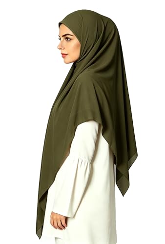 Lina & Lily Premium Chiffon Hijab Head Scarf Shawl Wrap for Muslim Women Square 58'' x 58'' - color: Dark Olive